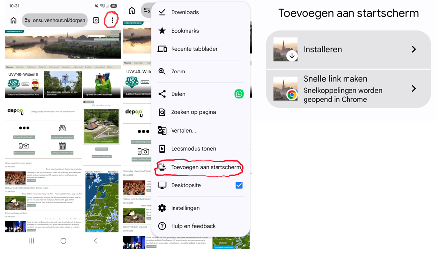 OU op startscherm Android